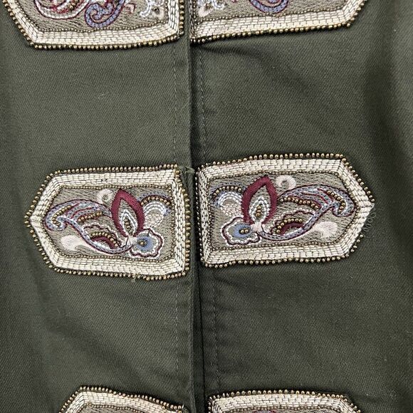 Chico's Womens Size 3 XL Olive Green Beaded Embellished Band Military Jacket New - Picture 5 of 6
